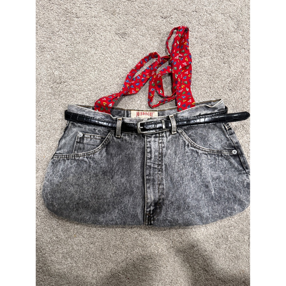 Jordache‎ Denim Jean Purse Handbag Acid Wash Black Gray Red Scarf Straps Belt